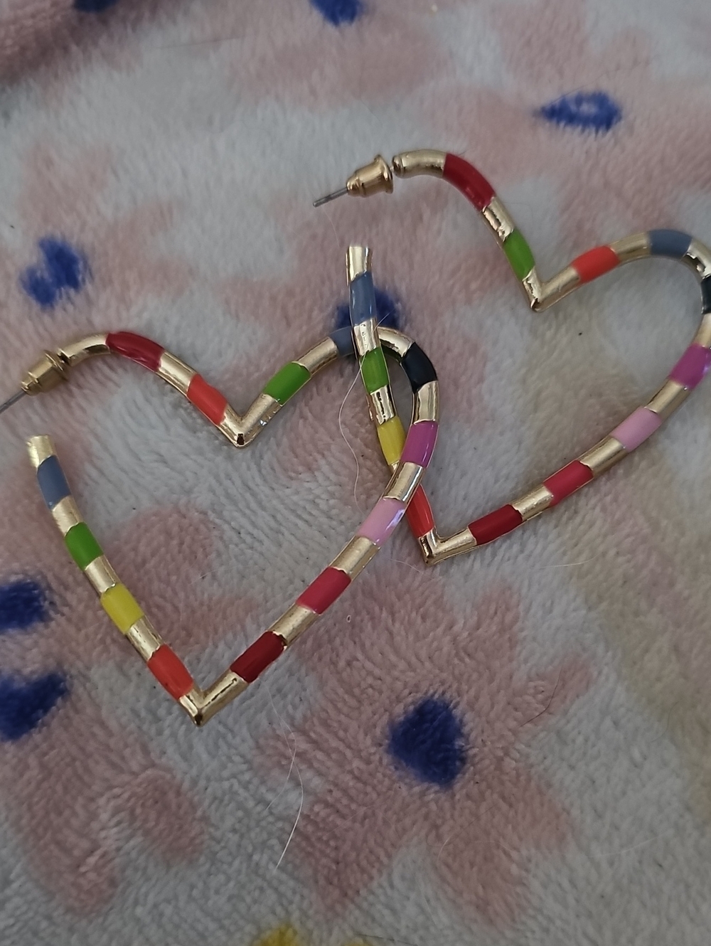 Gold-Tone Multicolor Heart Hoop Earrings